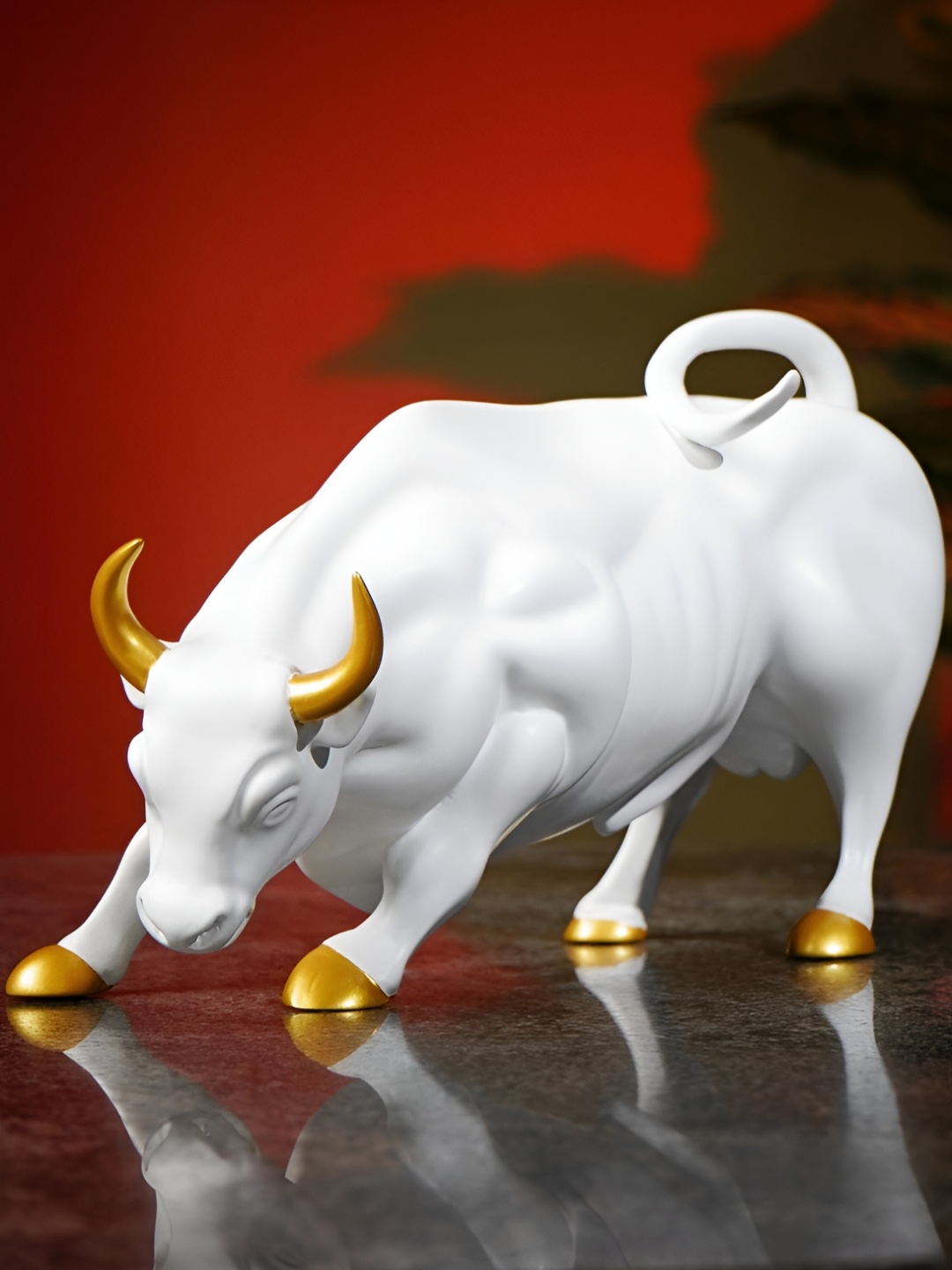 

Artarium LLP White Charging Bull Figurine Showpiece