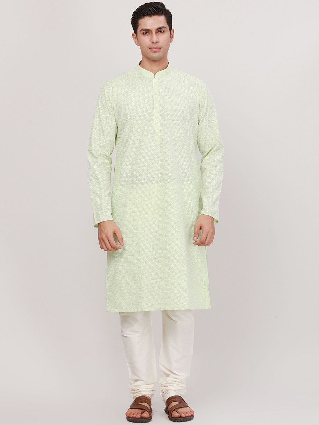 

Ethnix by Raymond Geometric Embroidered Sequined Straight Kurta, Green