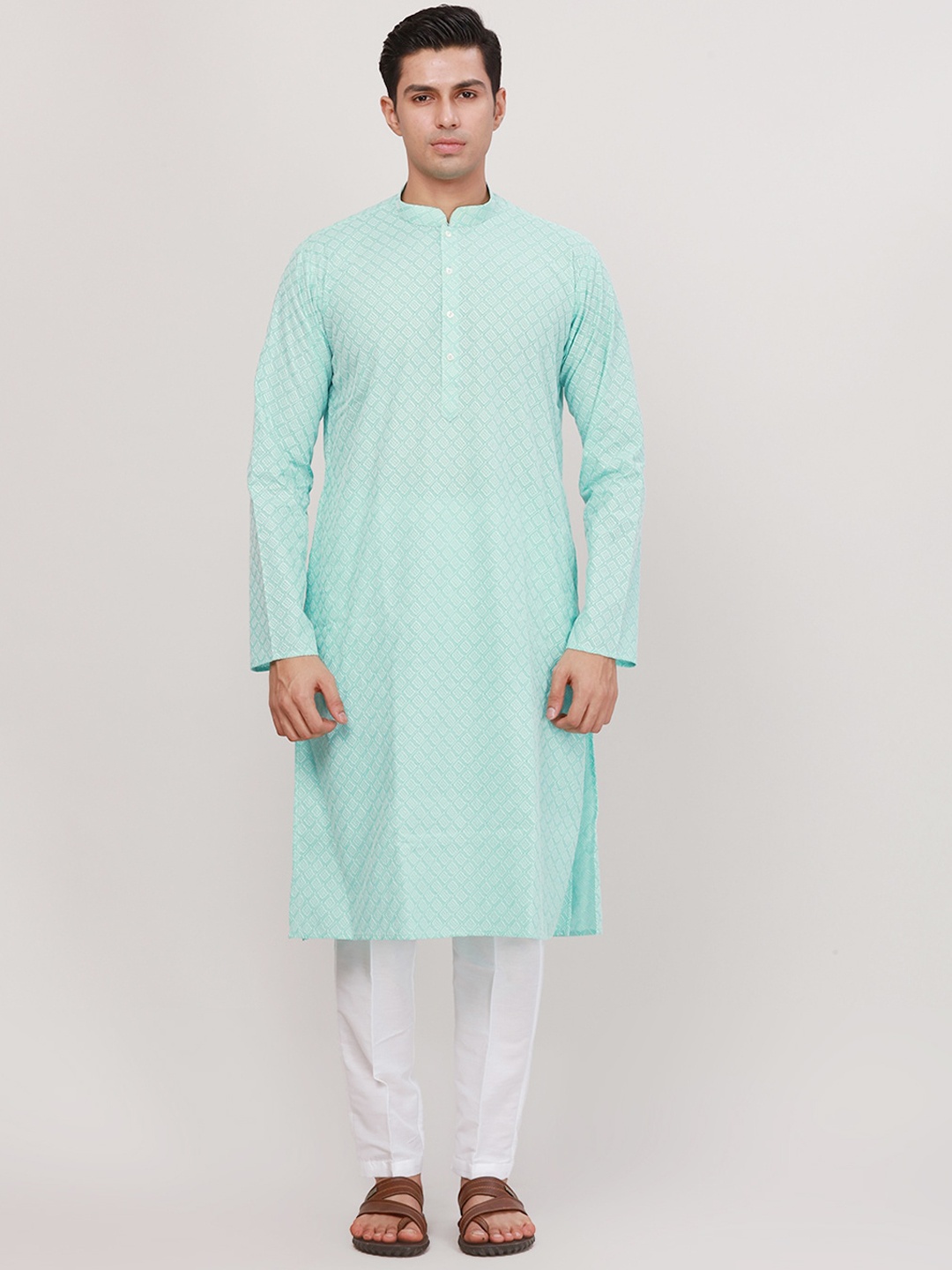 

Ethnix by Raymond Ethnic Motifs Embroidered Mandarin Collar Straight Kurta, Blue