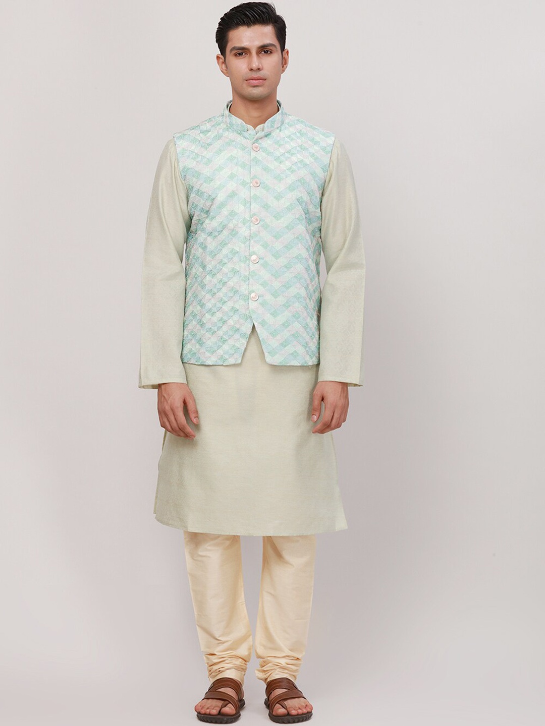 

Ethnix by Raymond Woven Design Nehru Jacket, Green