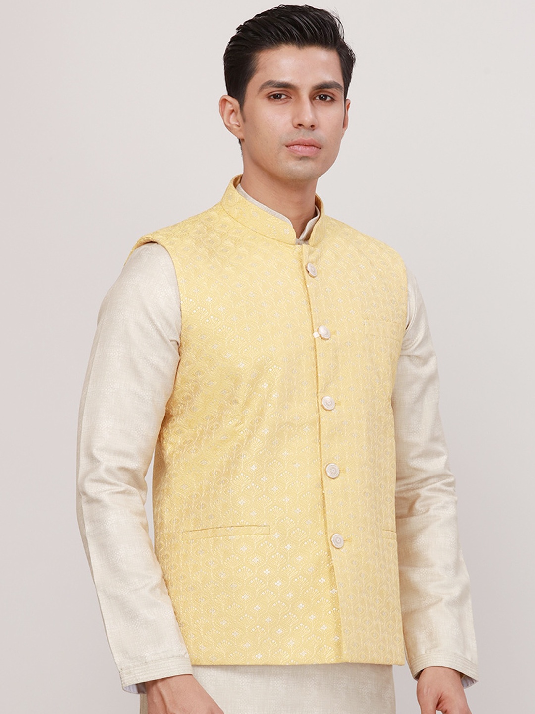 

Ethnix by Raymond Embroidered Nehru Jacket, Yellow