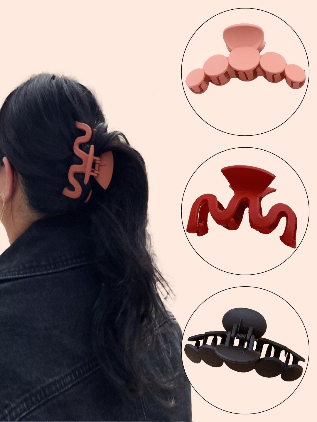

FIMBUL Women Set of 3 Claw Clip, Red