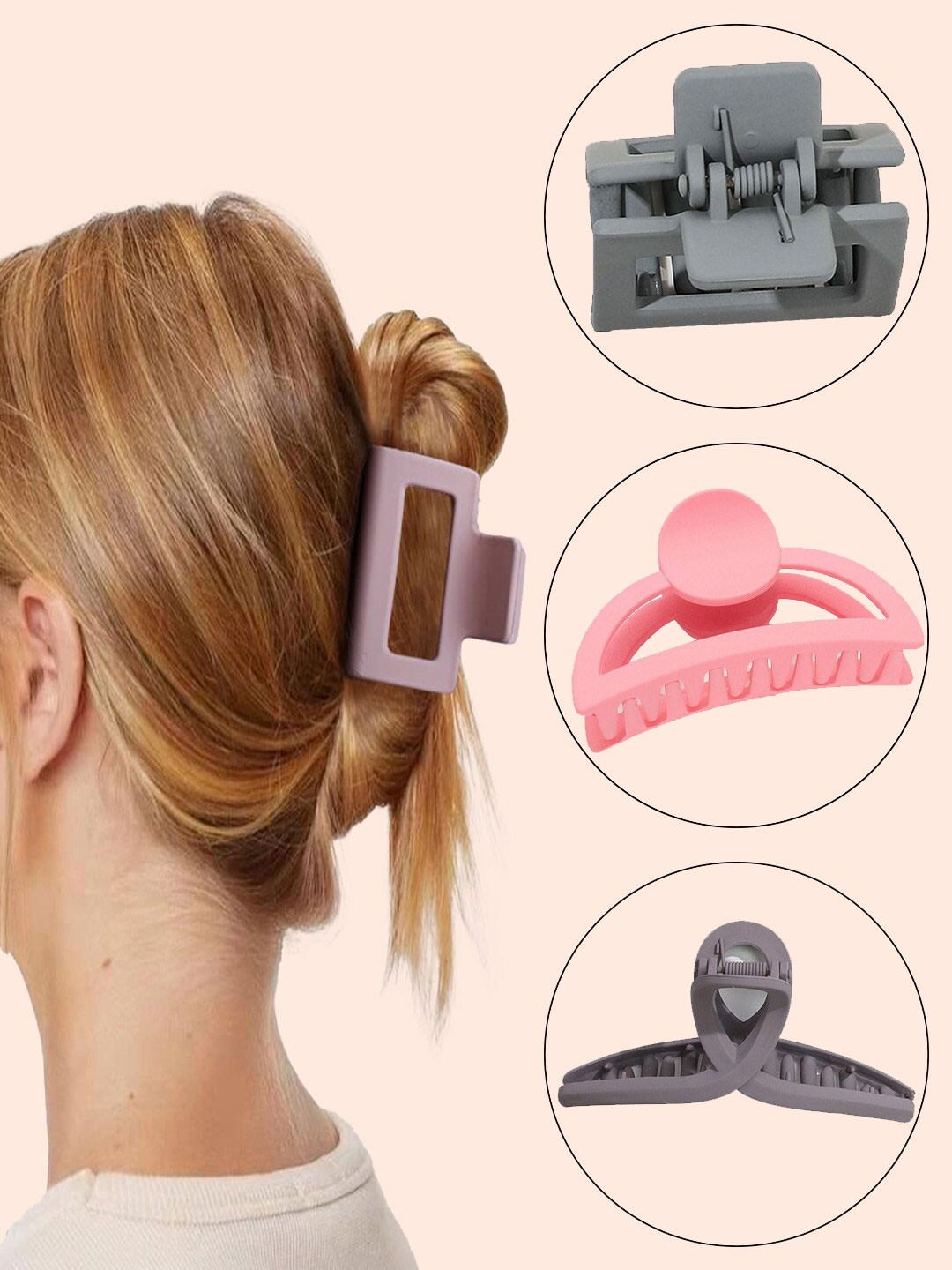 

FIMBUL Women Set of 3 Claw Clip, Pink