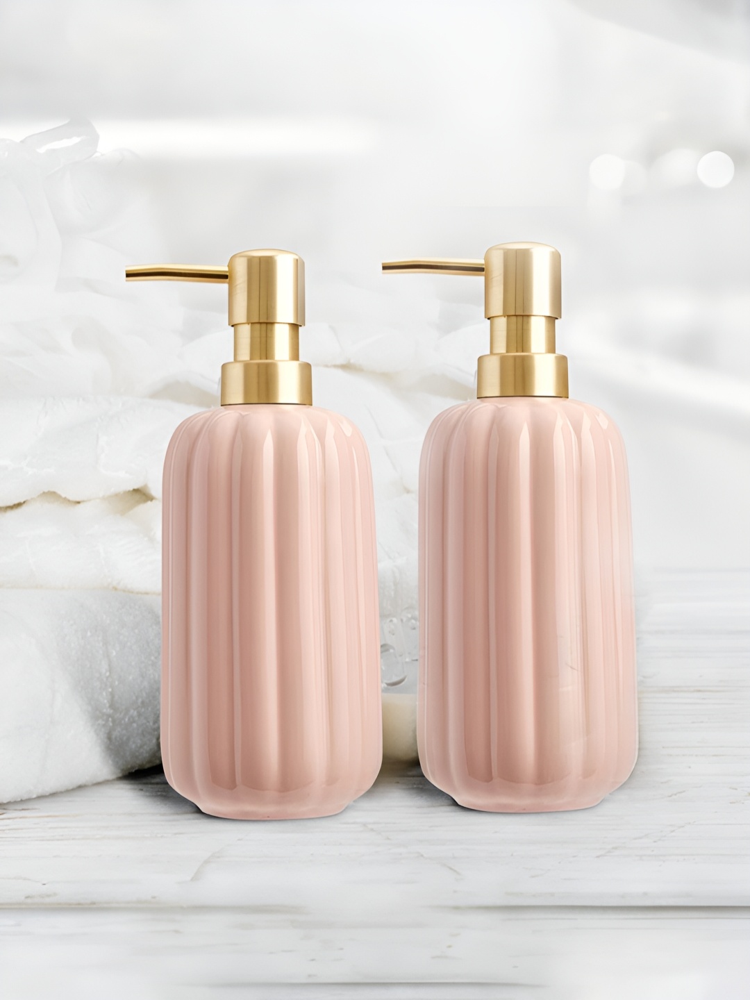 

Anko Pink & Gold-Toned 2 Piece Solid Ceramic Soap Dispenser