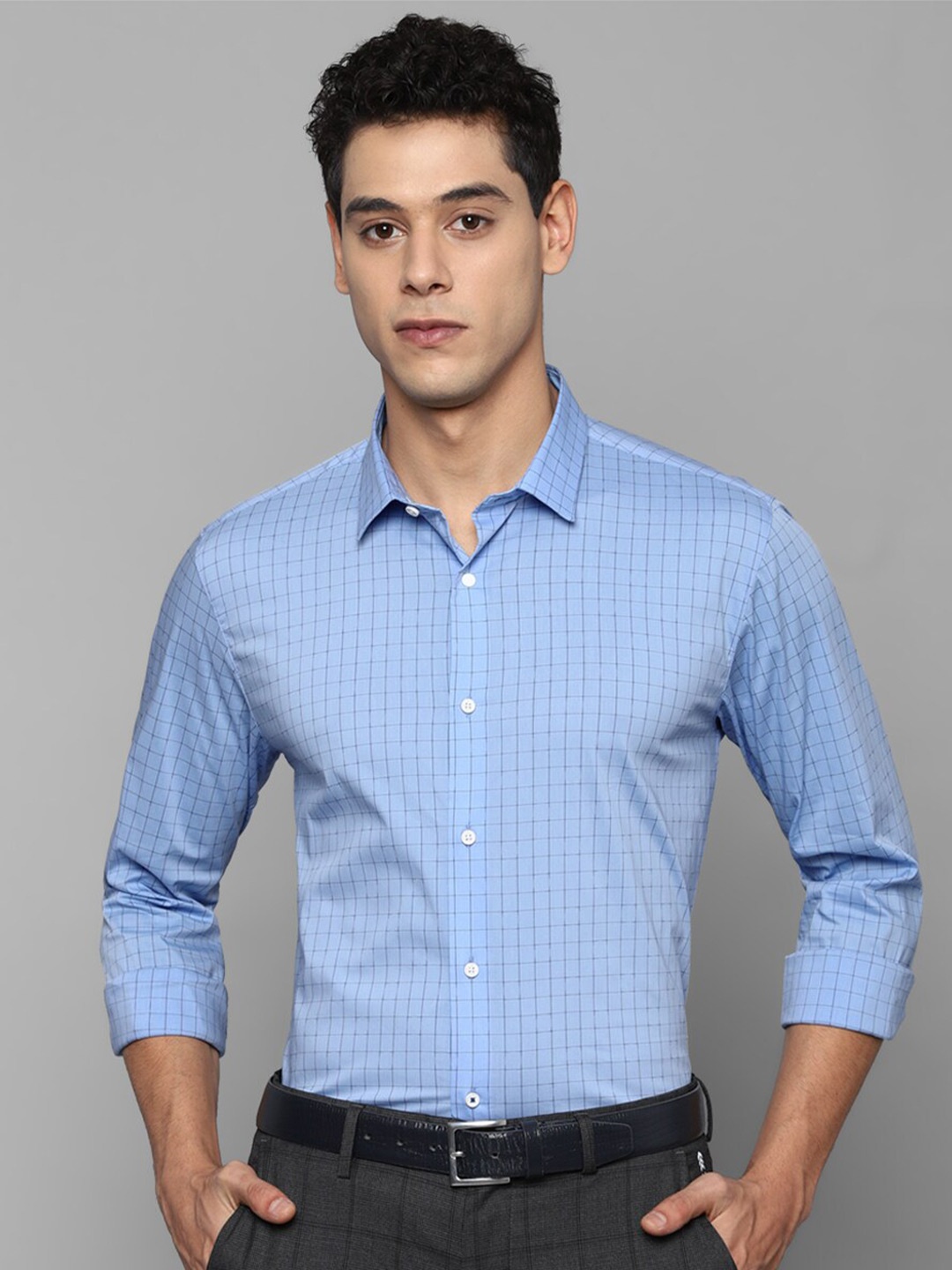 

Louis Philippe Sport Slim Fit Grid Tattersall Checks Casual Shirt, Blue