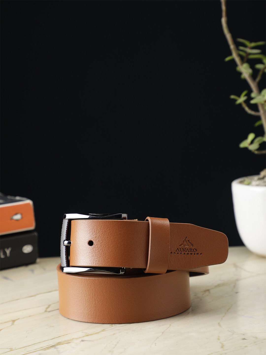 

Alvaro Castagnino Men Textured Leather Formal Belt, Tan