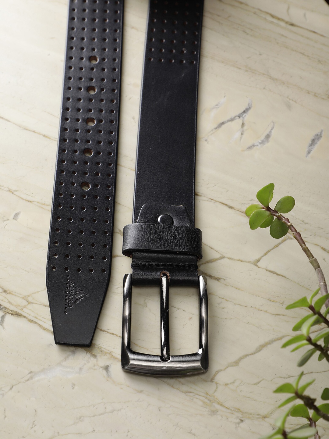 

Alvaro Castagnino Men Textured Leather Belt, Black