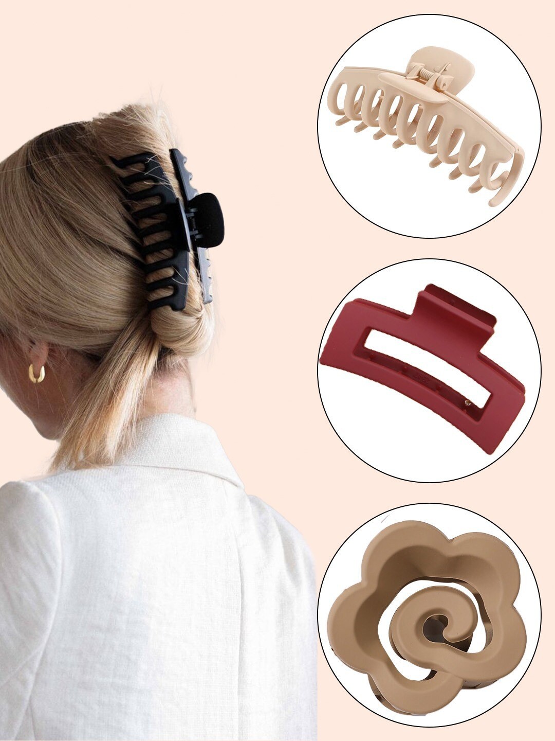 

VAGHBHATT Women Set of 3 Claw Clip, Brown