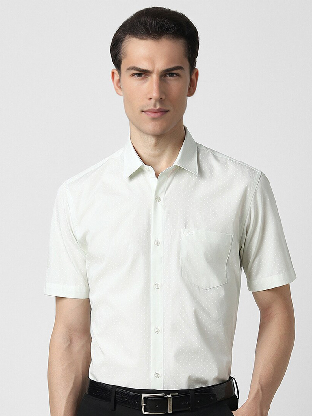

Peter England Spread Collar Formal Shirt, Green