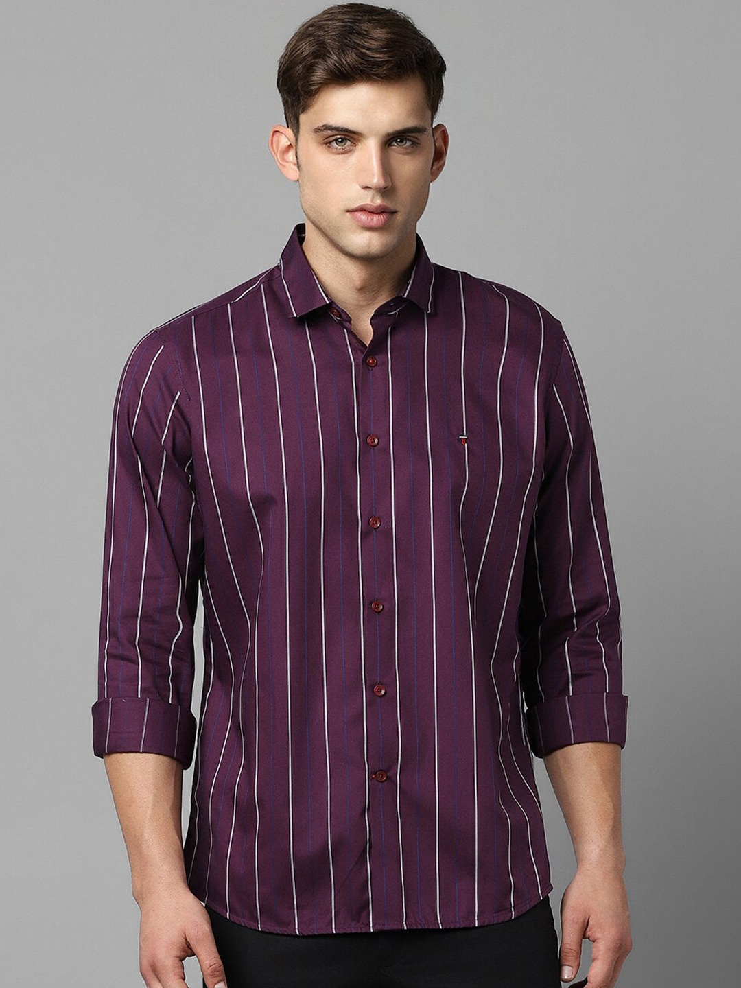 

Louis Philippe Sport Slim Fit Striped Pure Cotton Casual Shirt, Purple