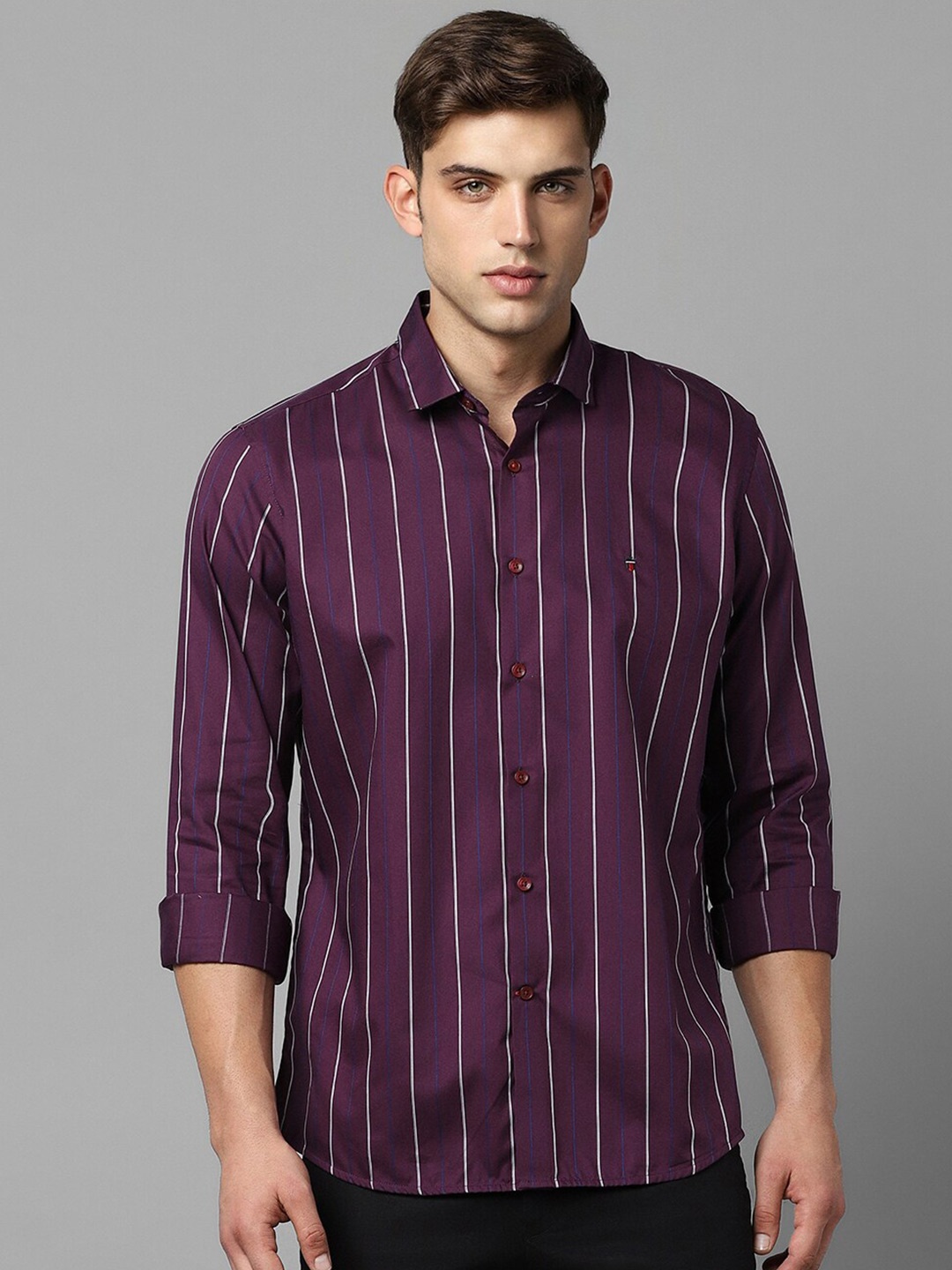 

Louis Philippe Sport Slim Fit Striped Pure Cotton Casual Shirt, Purple