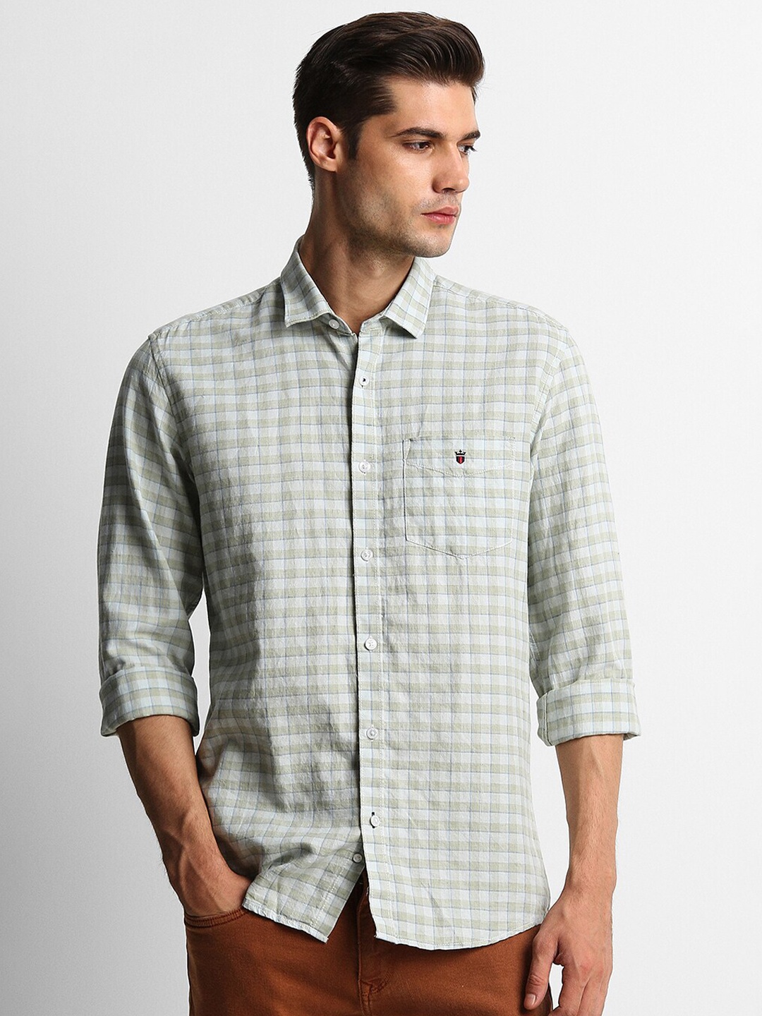 

Louis Philippe Sport Slim Fit Gingham Checked Casual Shirt, Sea green