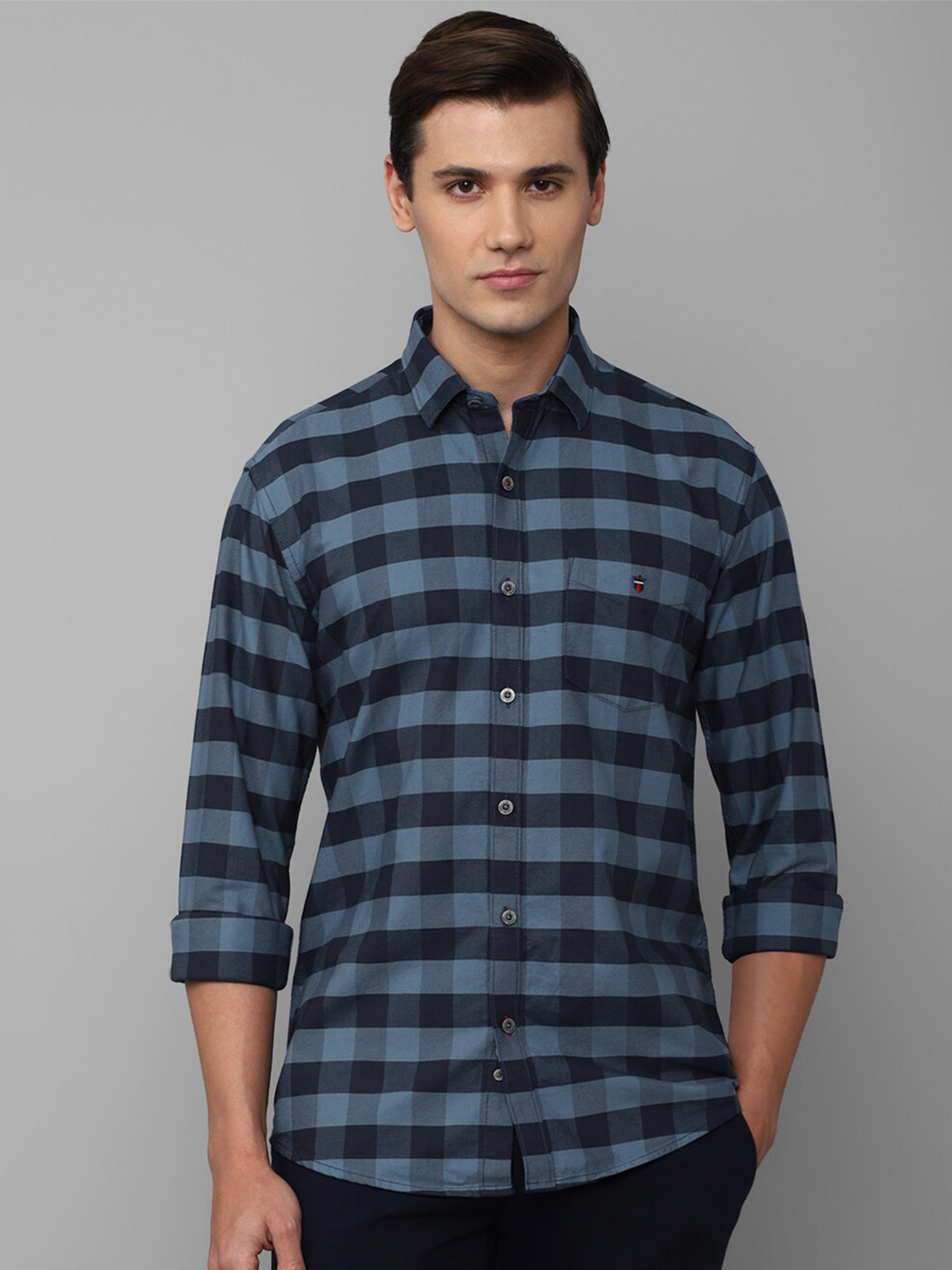 

Louis Philippe Sport Slim Fit Buffalo Checks Pure Cotton Casual Shirt, Blue