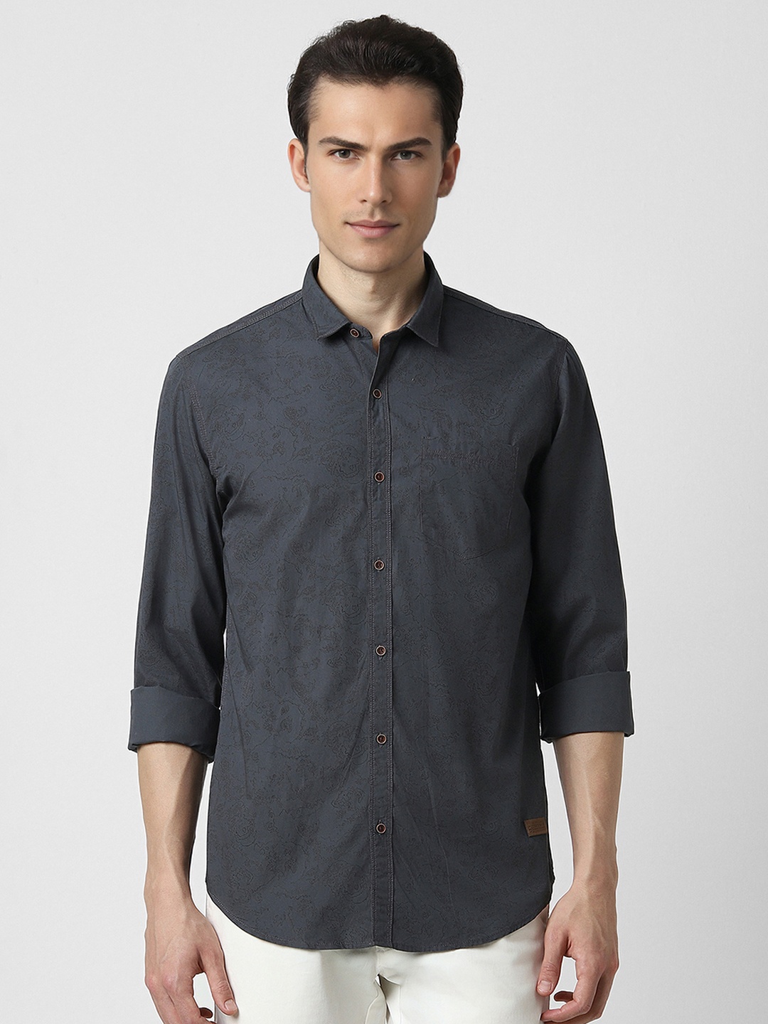 

Peter England Casuals Slim Fit Floral Printed Opaque Cotton Casual Shirt, Grey