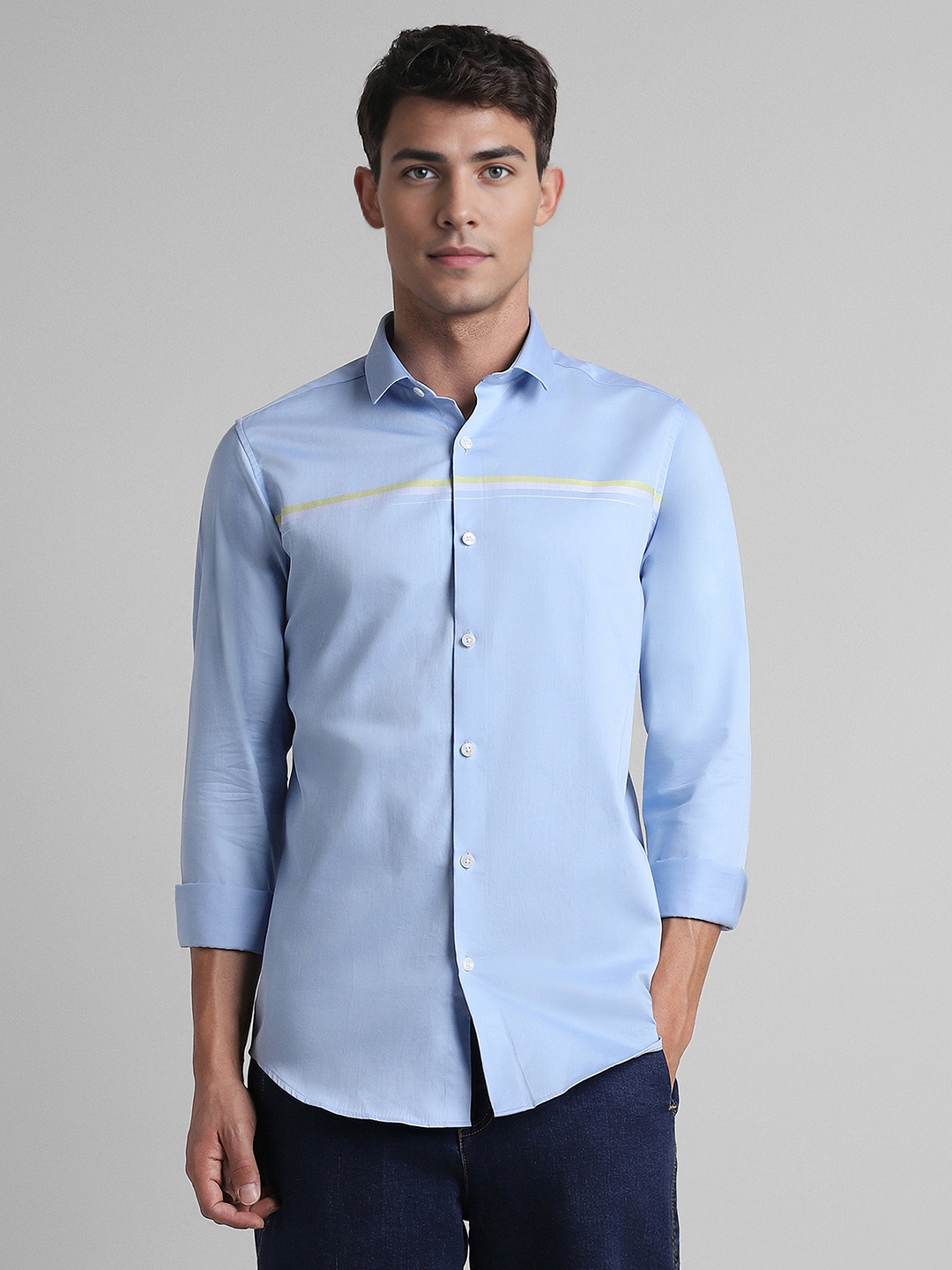 

SIMON CARTER LONDON Slim Fit Spread Collar Opaque Cotton Casual Shirt, Blue