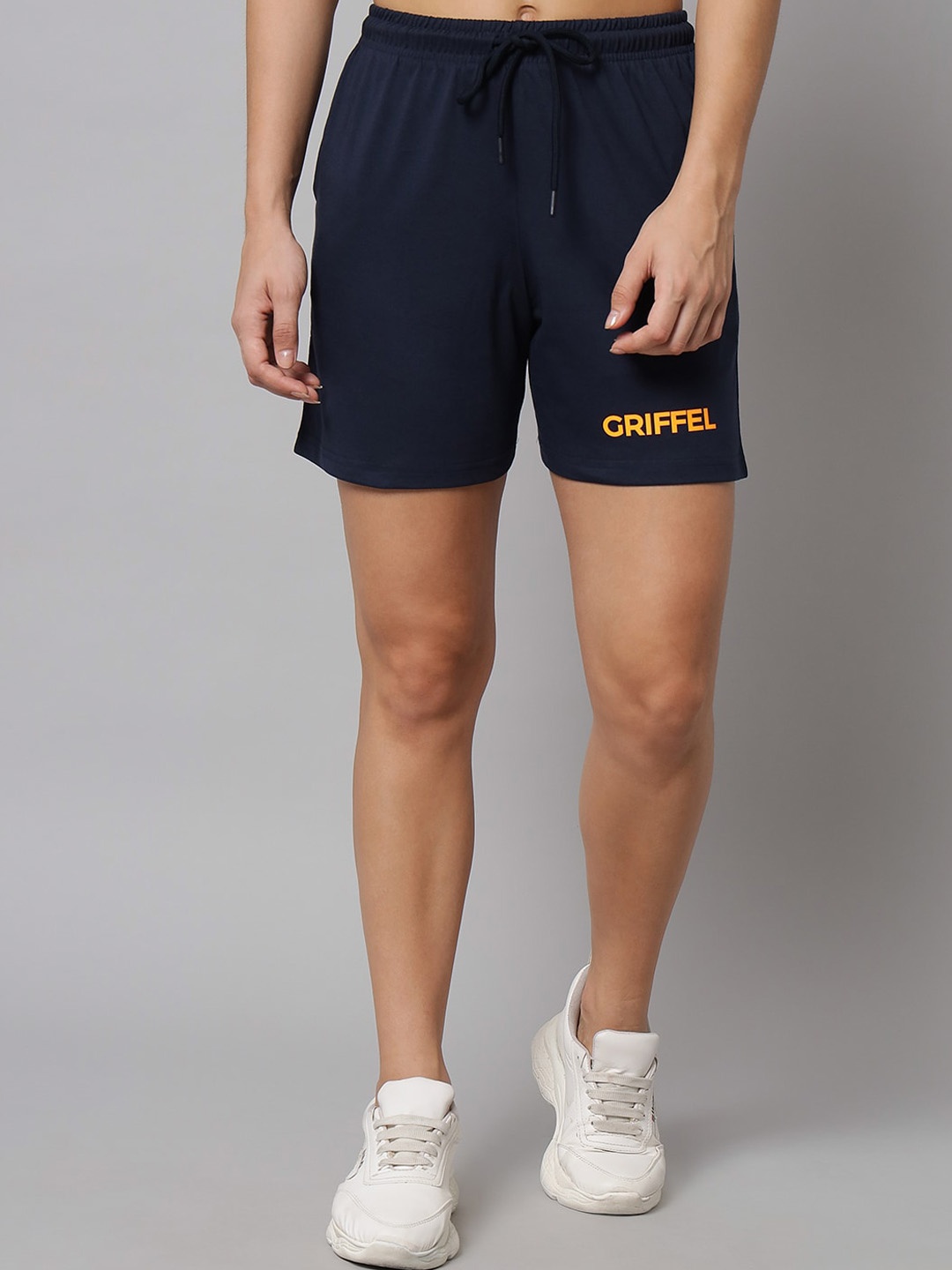 

GRIFFEL Women Loose Fit Cotton Sports Shorts, Navy blue