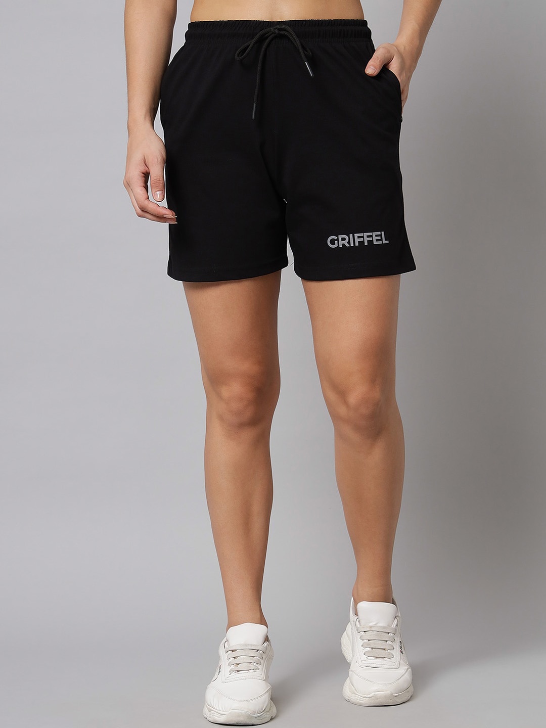 

GRIFFEL Women Loose Fit Cotton Sports Shorts, Black