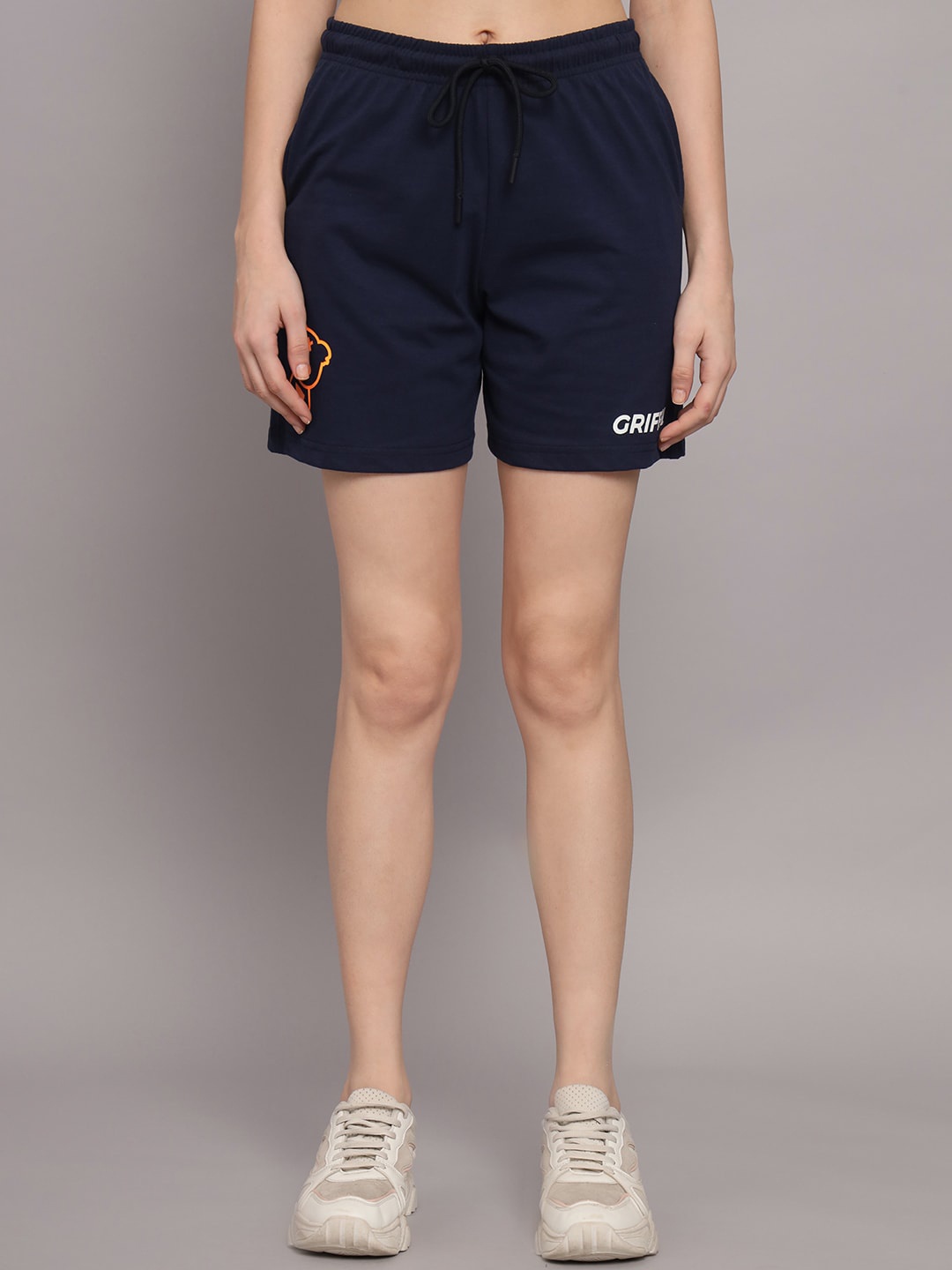 

GRIFFEL Women Loose Fit Cotton Sports Shorts, Navy blue