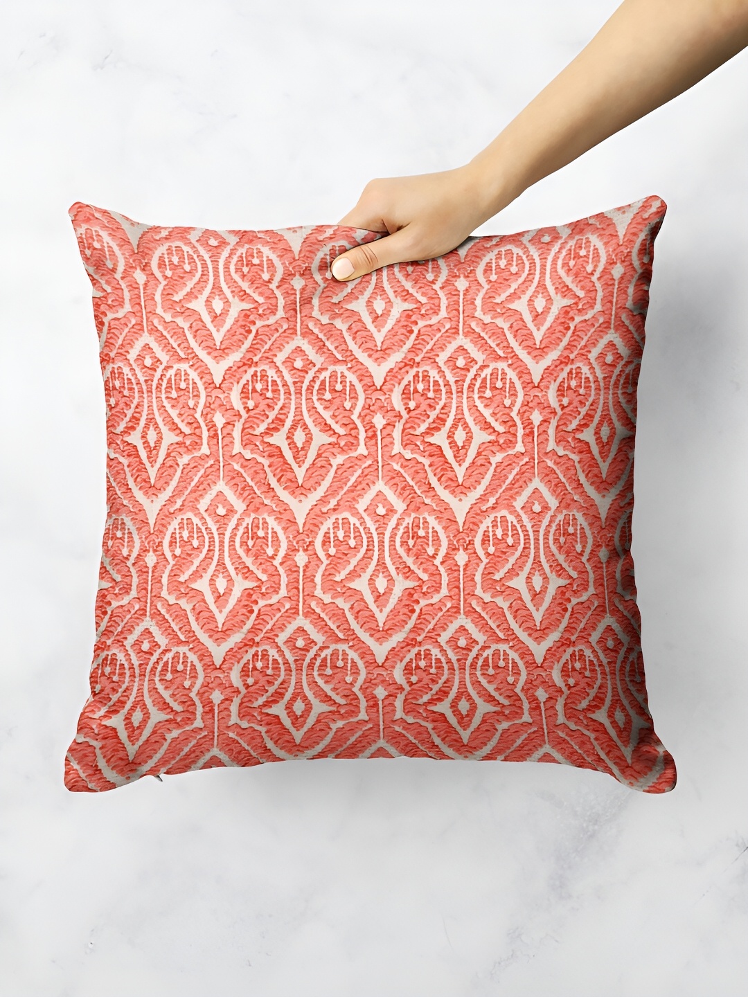 

BIANCA Peach & White Embroidered Square Cushion Cover