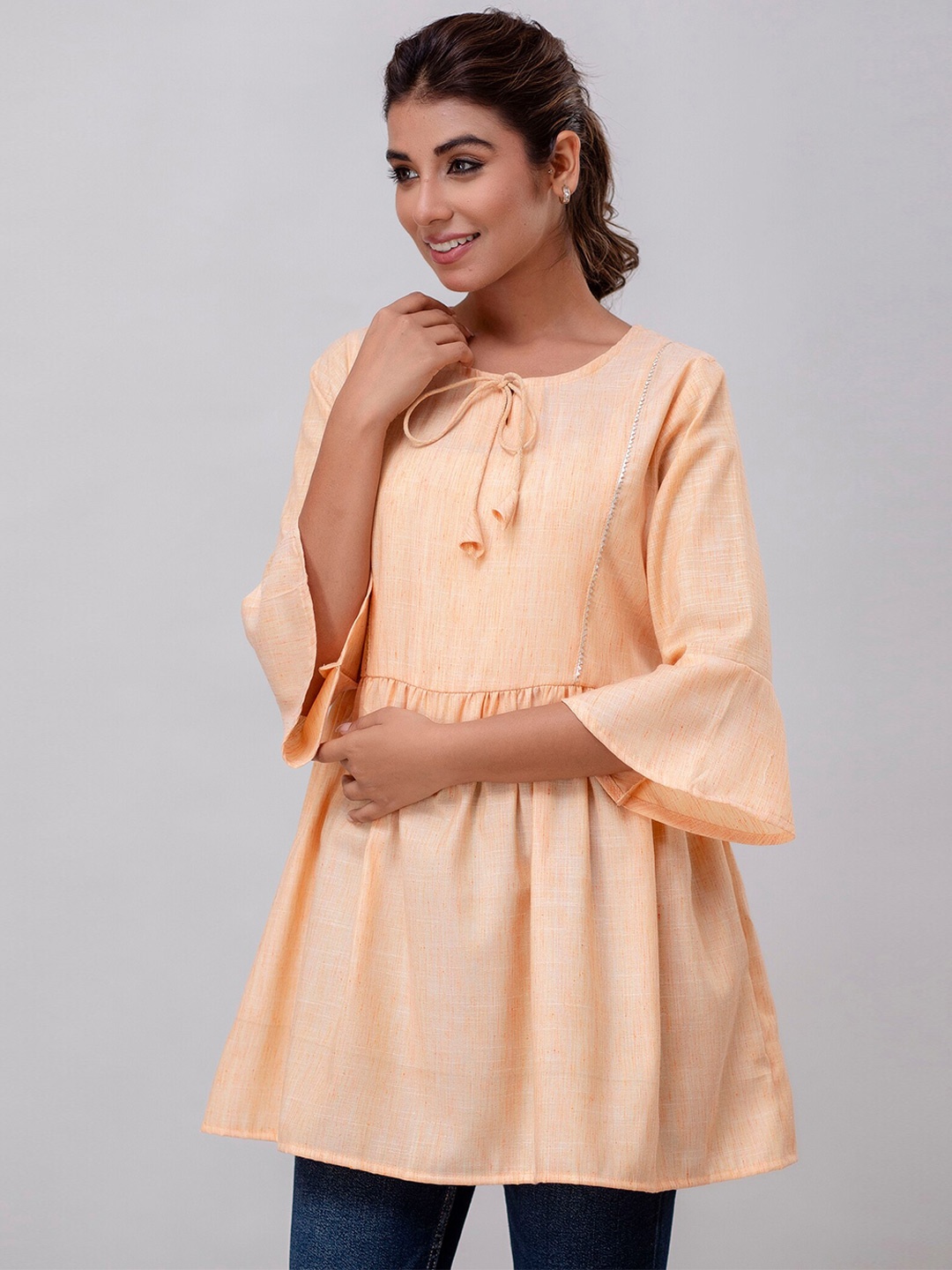 

Prakhya Tie-Up Neck Flared A-Line Kurti, Orange
