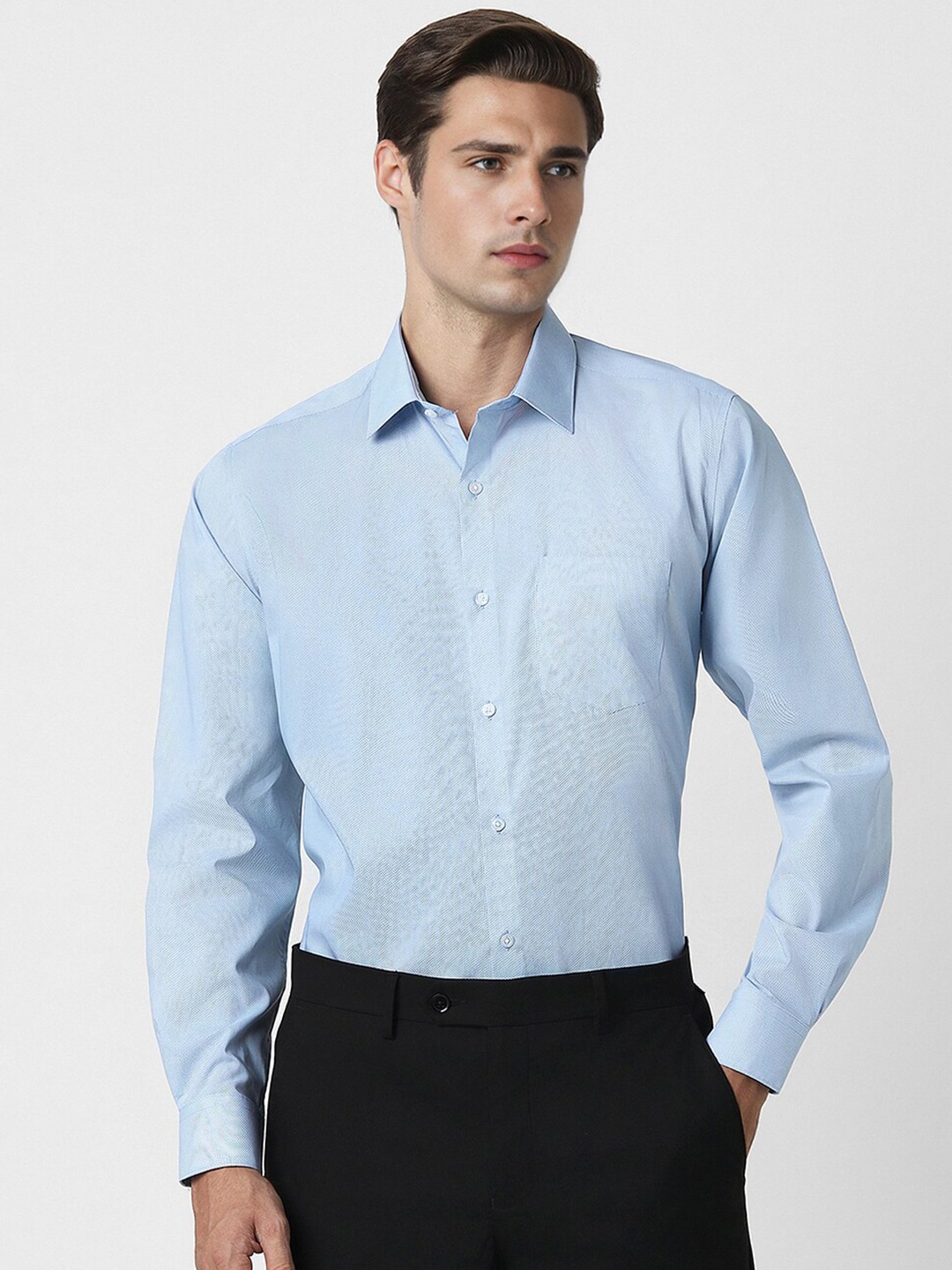 

Van Heusen Self Design Pure Cotton Formal Shirt, Blue