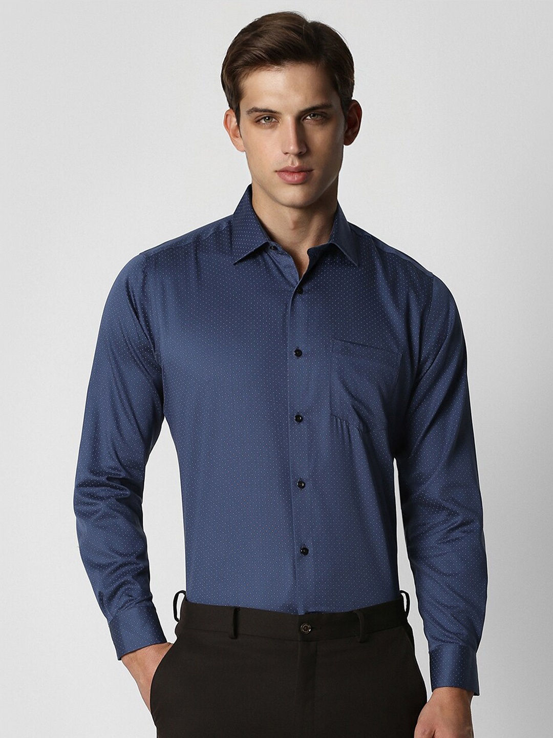 

Van Heusen Micro Ditsy Printed Pure Cotton Formal Shirt, Navy blue