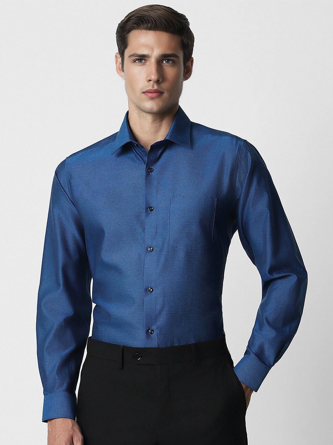 

Van Heusen Self Design Pure Cotton Formal Shirt, Navy blue