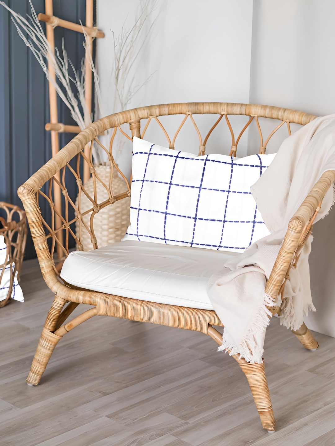 

THE BABY ATELIER White & Navy Blue Checked Pure Cotton Pillow Cover