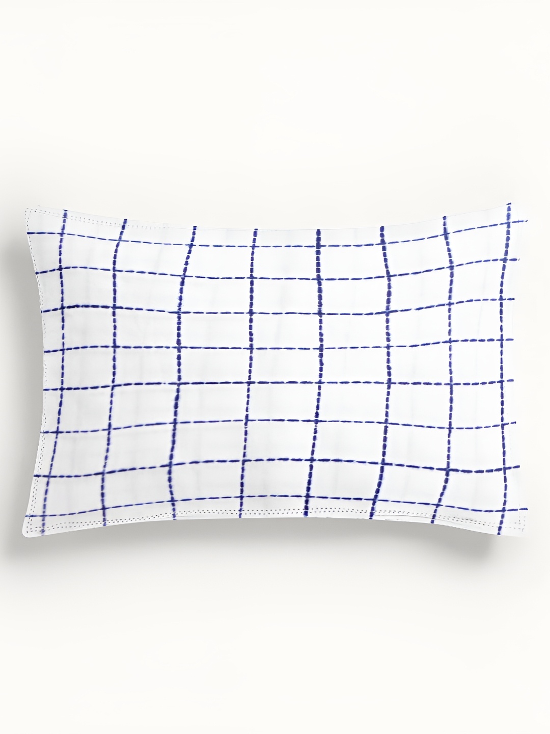 

THE BABY ATELIER White & Navy Blue Checked Pure Cotton Pillow Cover