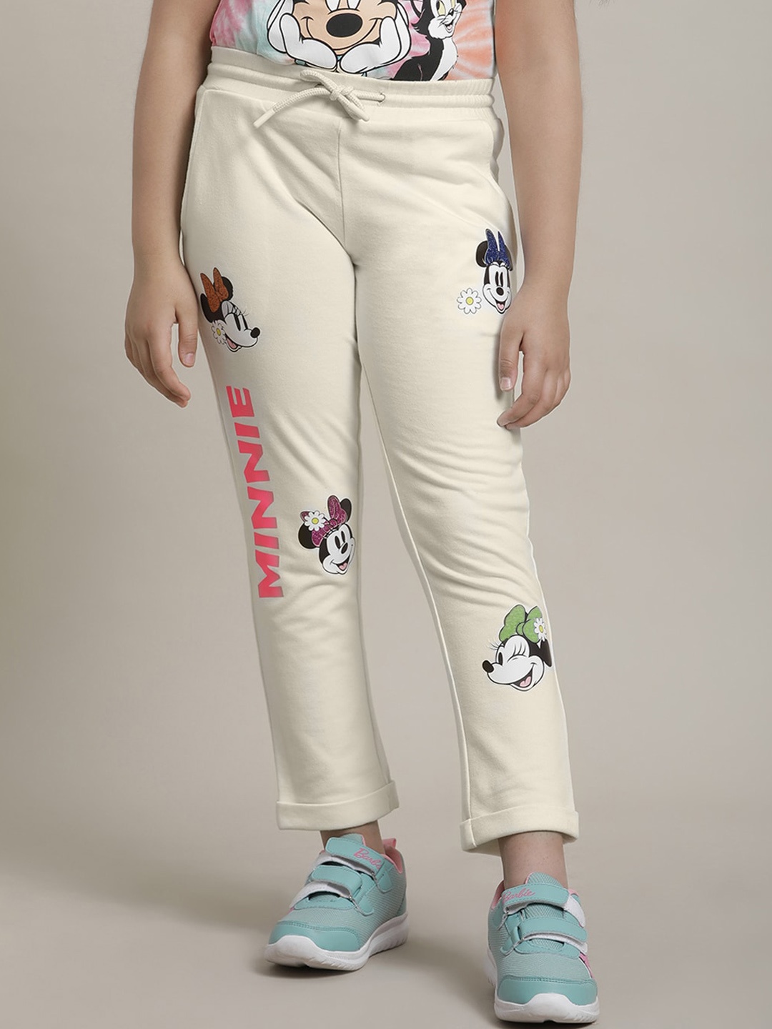 

Kids Ville Girls Mickey & Friends Printed Track Pants, Off white