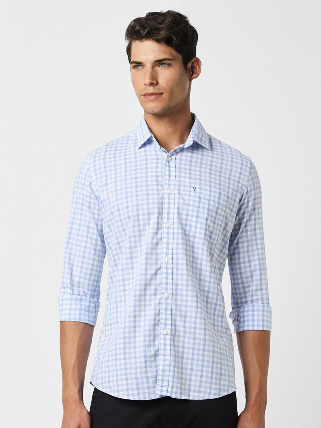 

Van Heusen Sport Slim Fit Checked Pure Cotton Casual Shirt, Blue