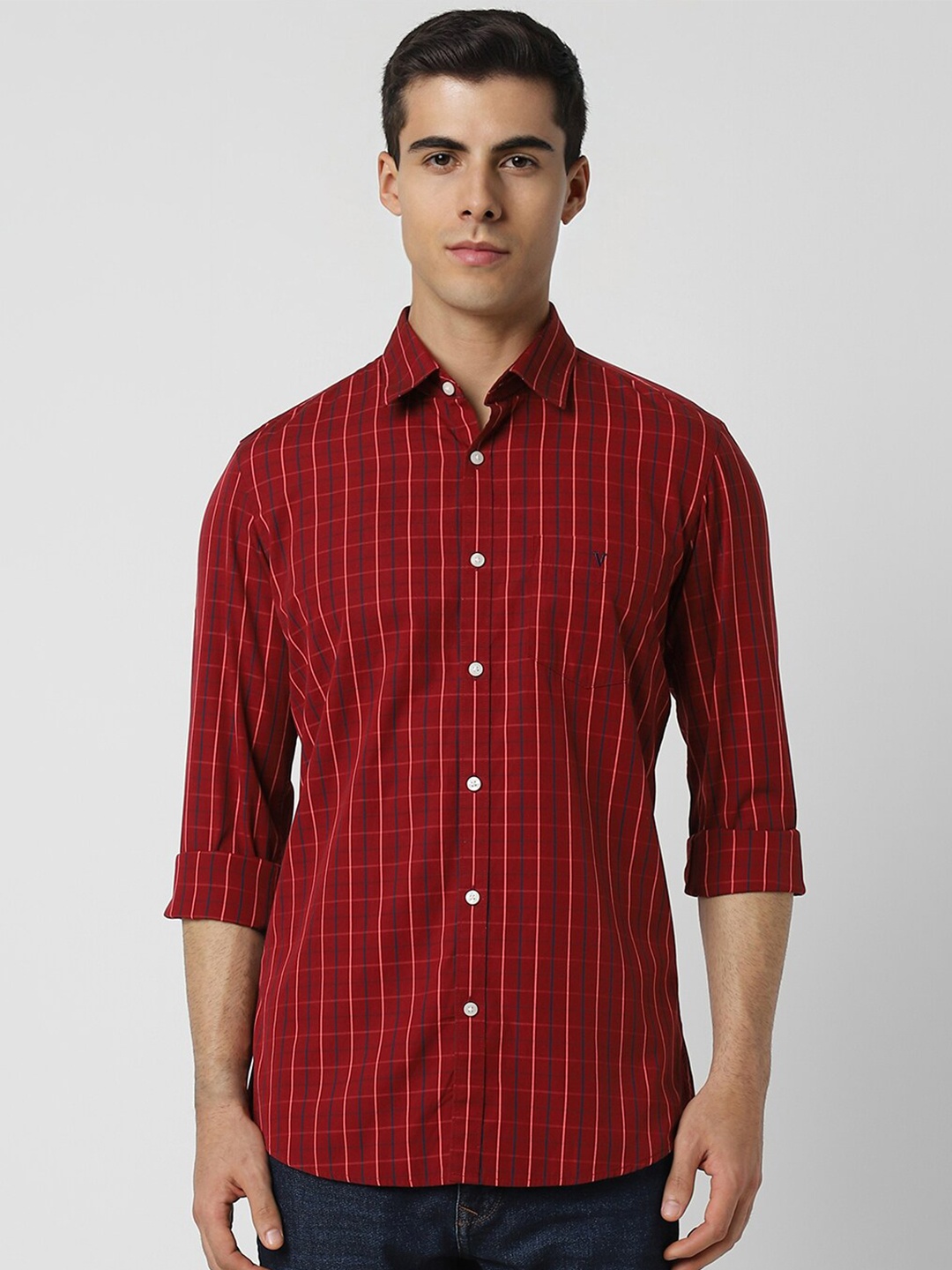 

Van Heusen Sport Slim Fit Checked Pure Cotton Casual Shirt, Red