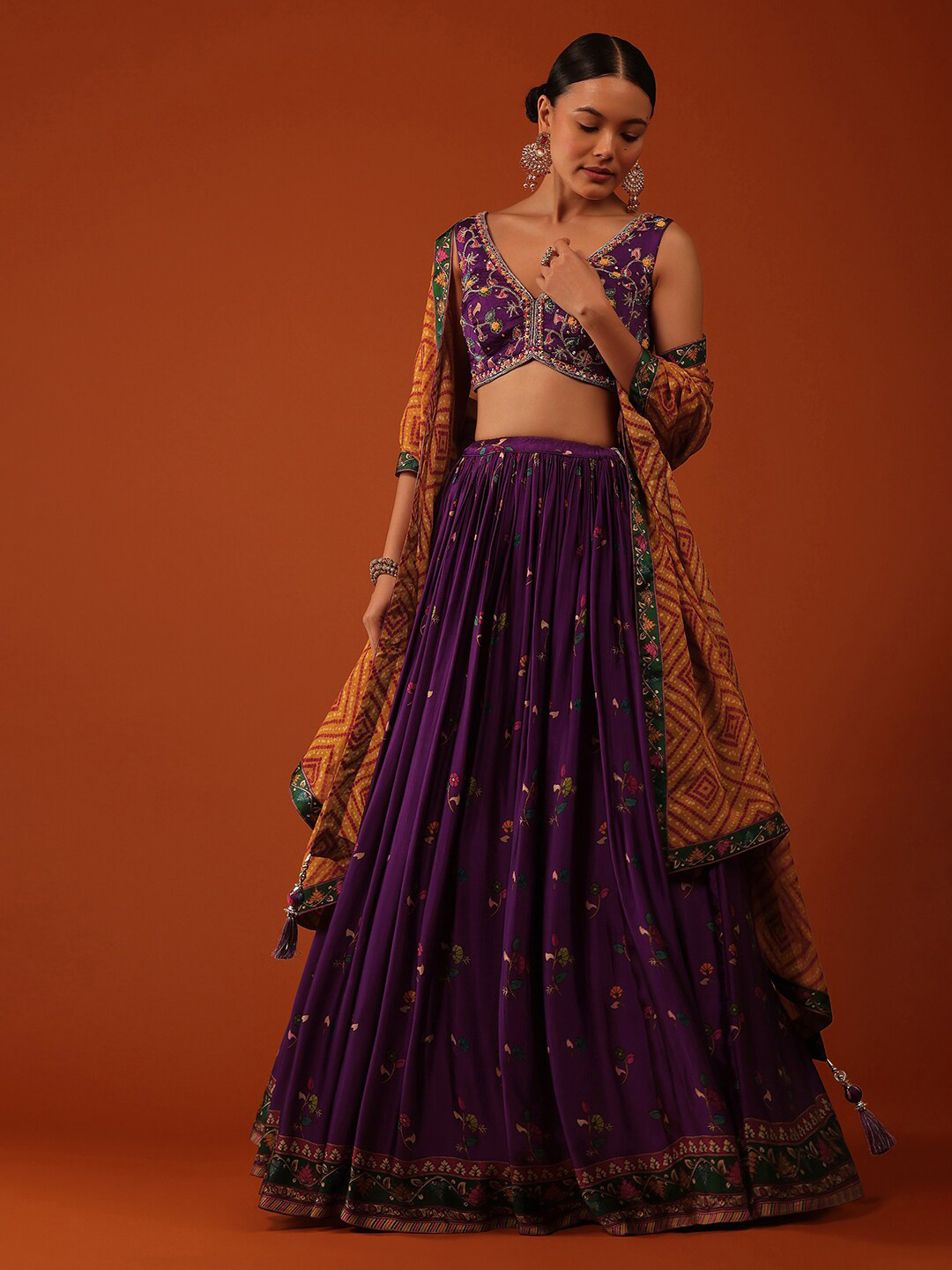 

KALKI Fashion Embroidered Thread Work Ready to Wear Lehenga & Blouse With Dupatta, Purple