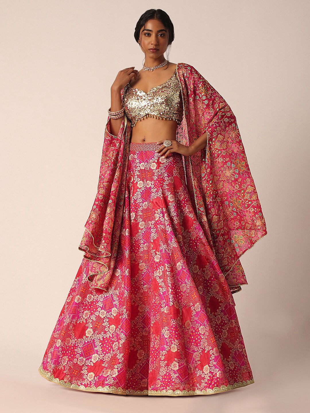 

KALKI Fashion Printed Ready to Wear Lehenga & Blouse With Dupatta, Pink