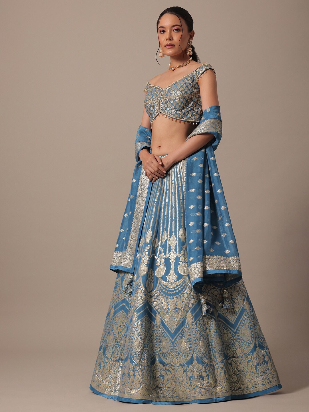 

KALKI Fashion Woven Design Zari Banarasi Silk Ready to Wear Lehenga & Blouse With Dupatta, Blue