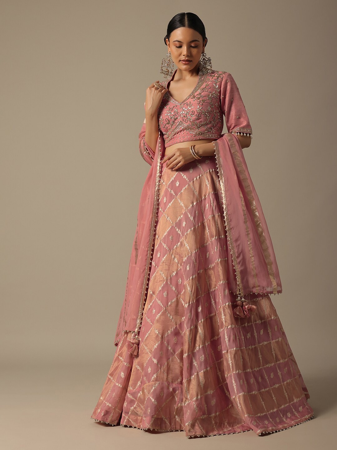 

KALKI Fashion Embellished Thread Work Ready to Wear Lehenga & Blouse With Dupatta, Pink