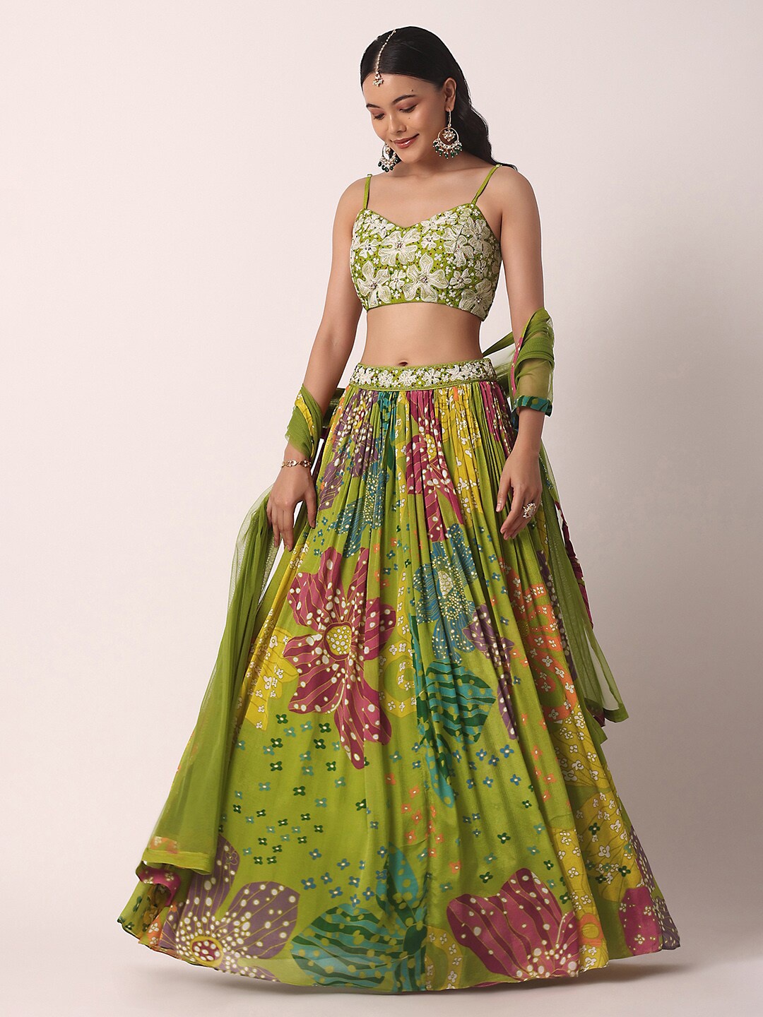 

KALKI Fashion Embroidered Thread Work Ready to Wear Lehenga & Blouse With Dupatta, Green