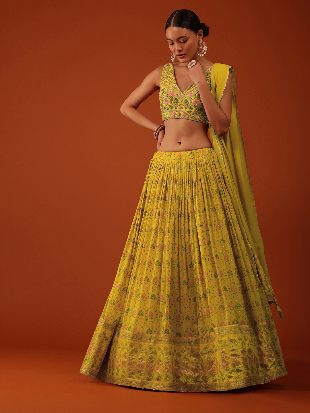

KALKI Fashion Embroidered Thread Work Ready to Wear Lehenga & Blouse With Dupatta, Yellow