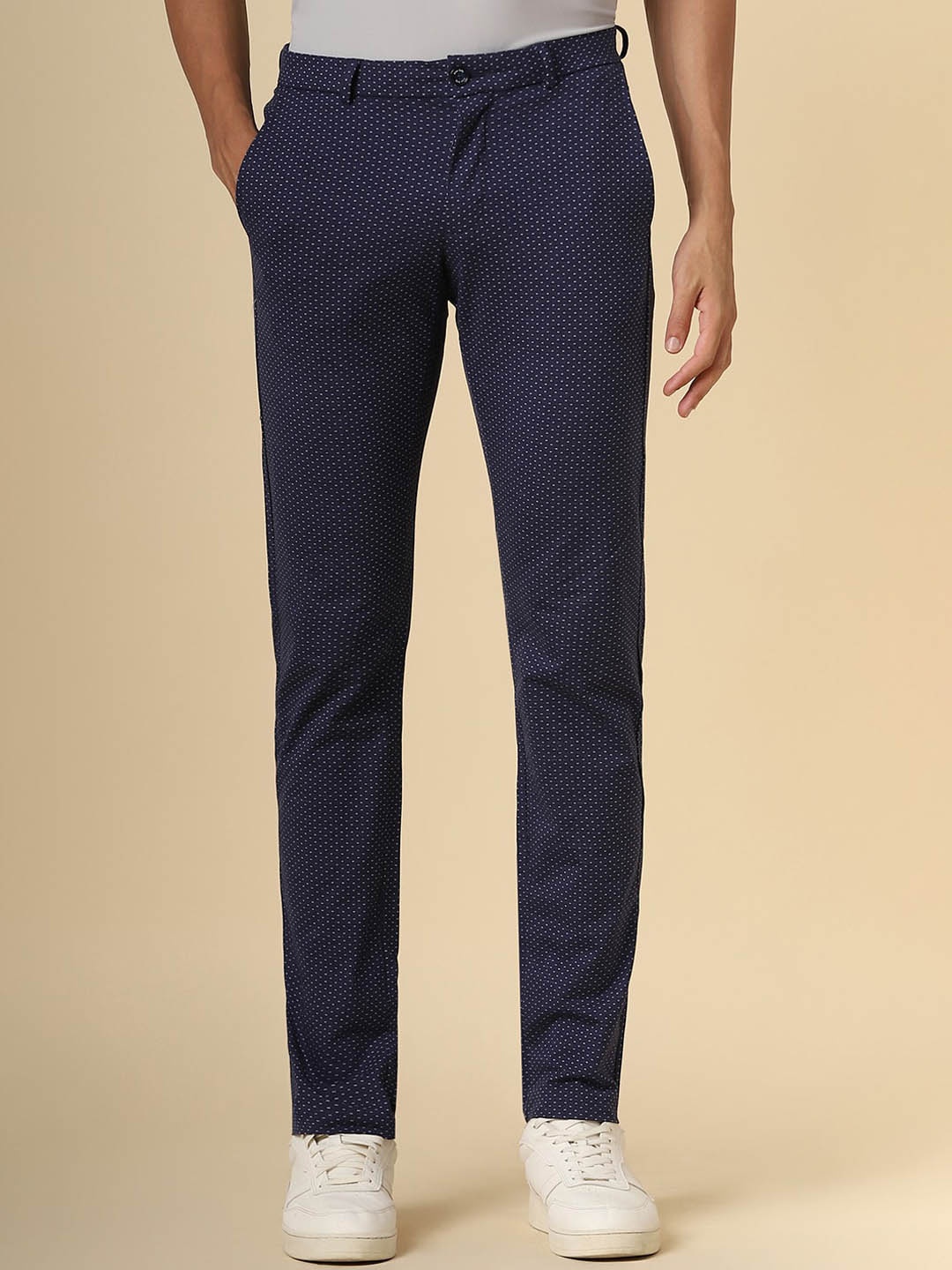 

Allen Solly Men Printed Mid-Rise Trousers, Navy blue