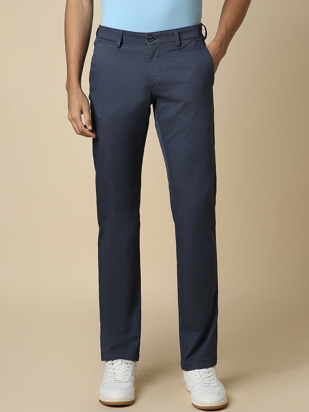 

Allen Solly Men Mid-Rise Slim Fit Trousers, Navy blue