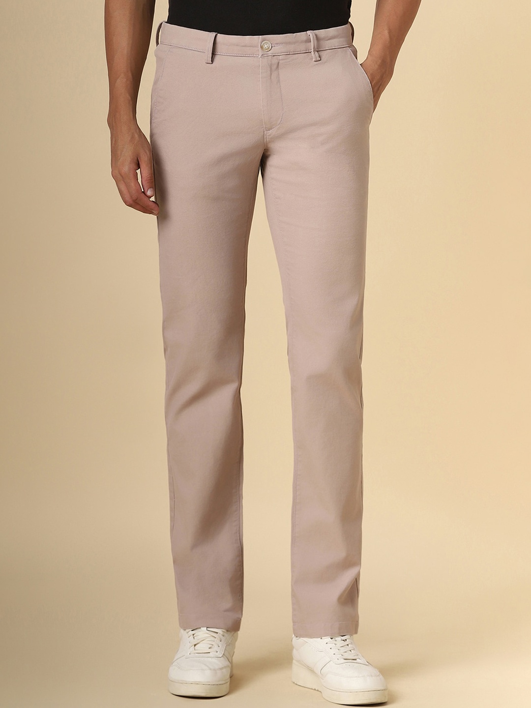 

Allen Solly Men Textured Mid-Rise Slim Fit Trousers, Brown