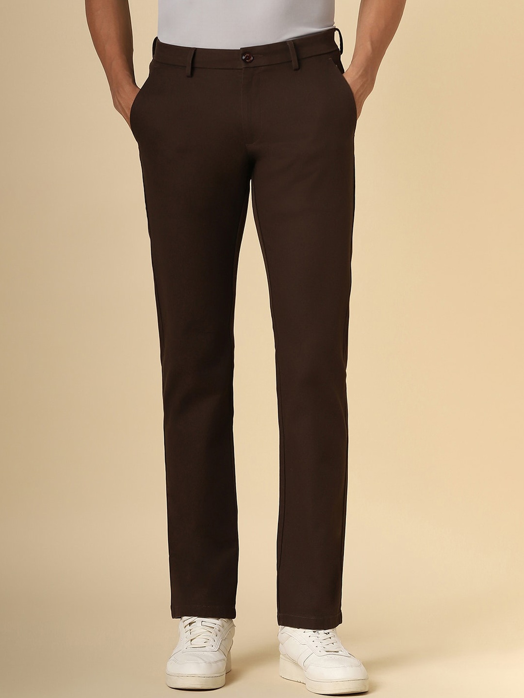 

Allen Solly Men Mid-Rise Slim Fit Trousers, Brown