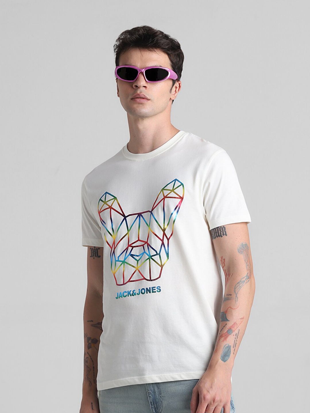 

Jack & Jones Graphic Printed Cotton Slim Fit T-shirt, White