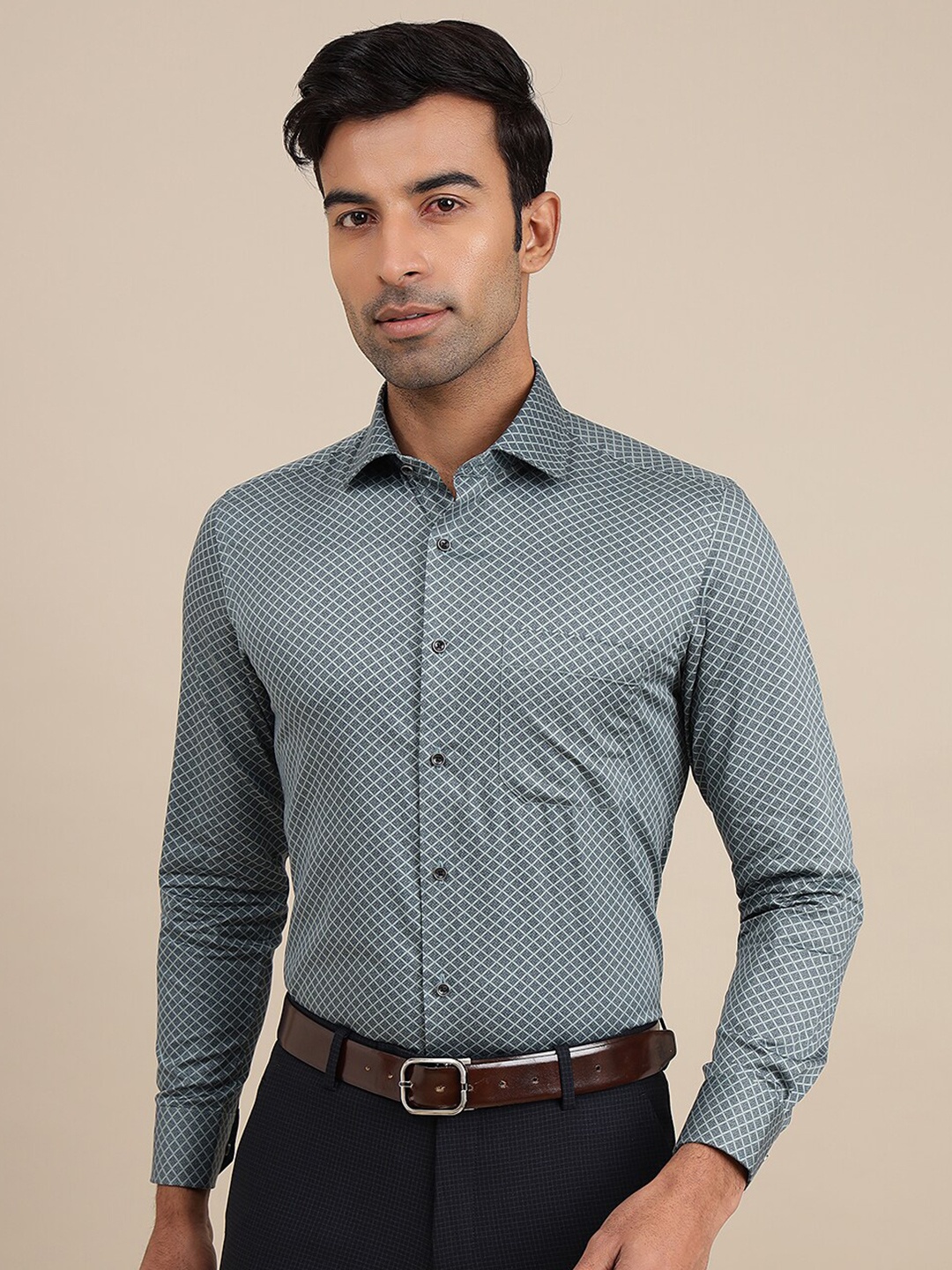 

Greenfibre Slim Fit Opaque Printed Cotton Formal Shirt, Grey