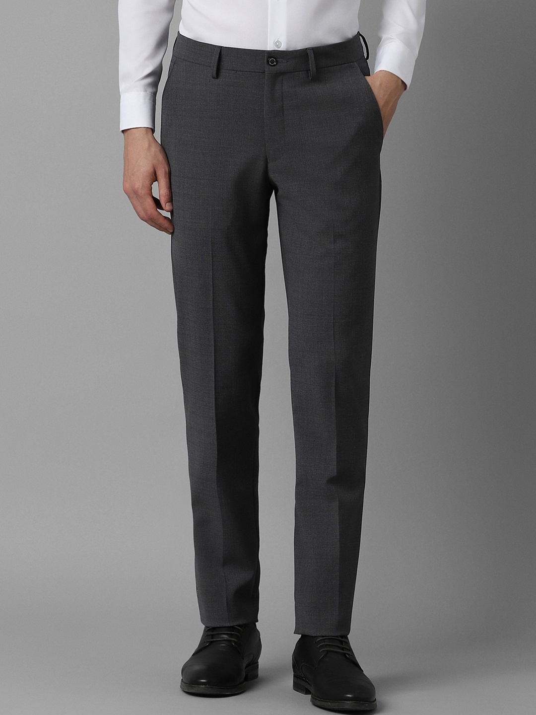

Louis Philippe Men Mid-Rise Textured Slim Fit Trousers, Grey