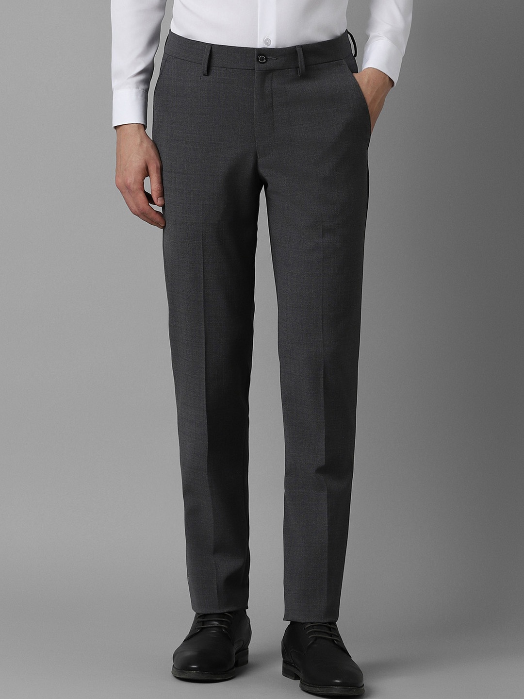 

Louis Philippe Men Textured Mid-Rise Slim Fit Trousers, Grey