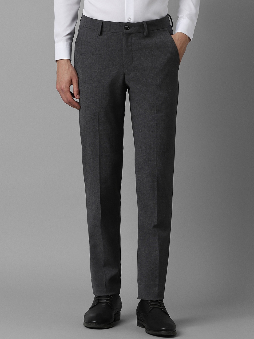 

Louis Philippe Men Textured Mid-Rise Slim Fit Trousers, Grey