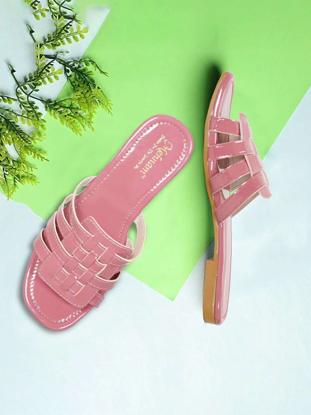 

MEHNAM Leather Open Toe Flats, Pink