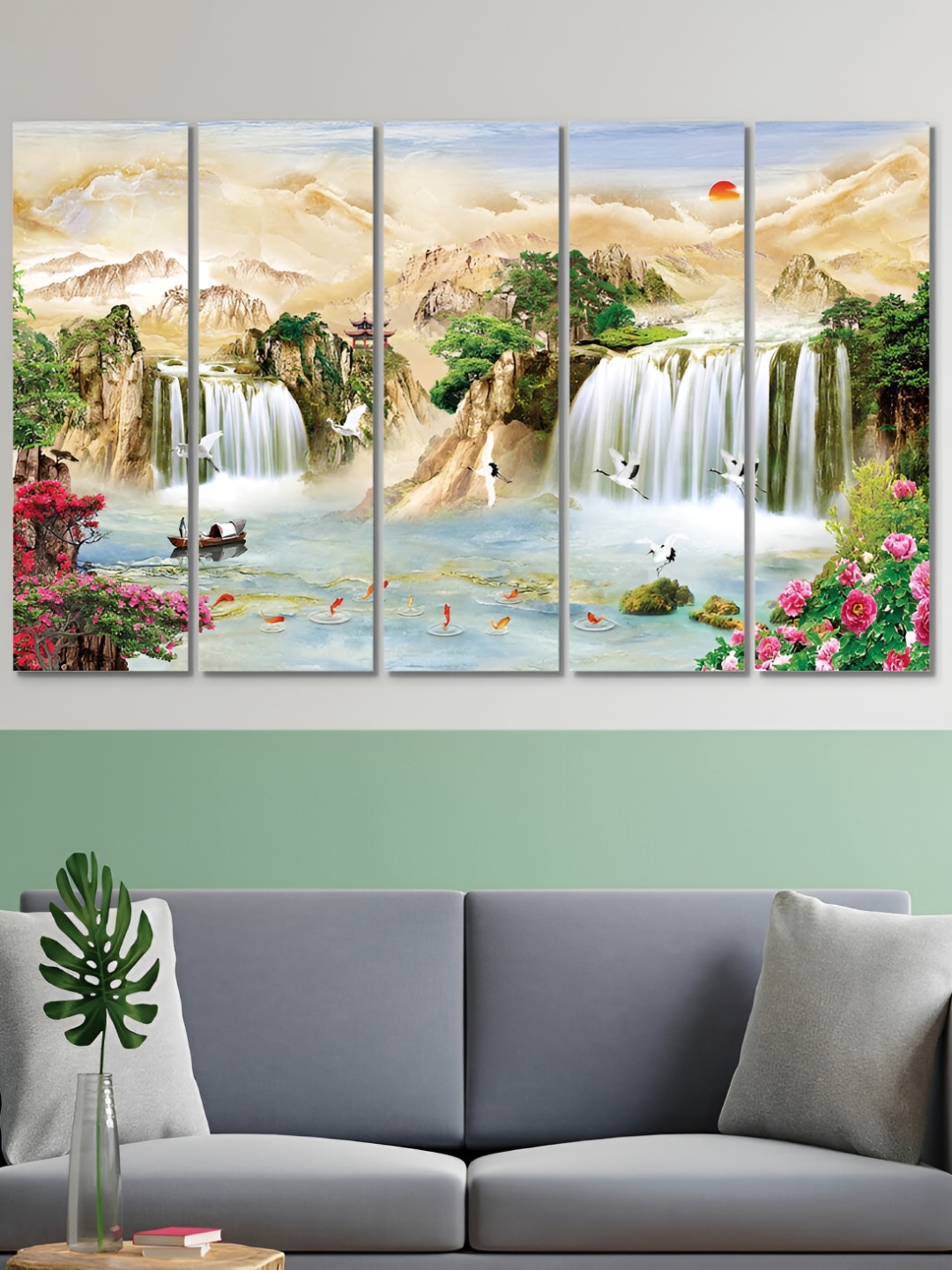 

OLIVE TREE Blue & Green 5 Pieces Nature Wooden Painting Wall Arts