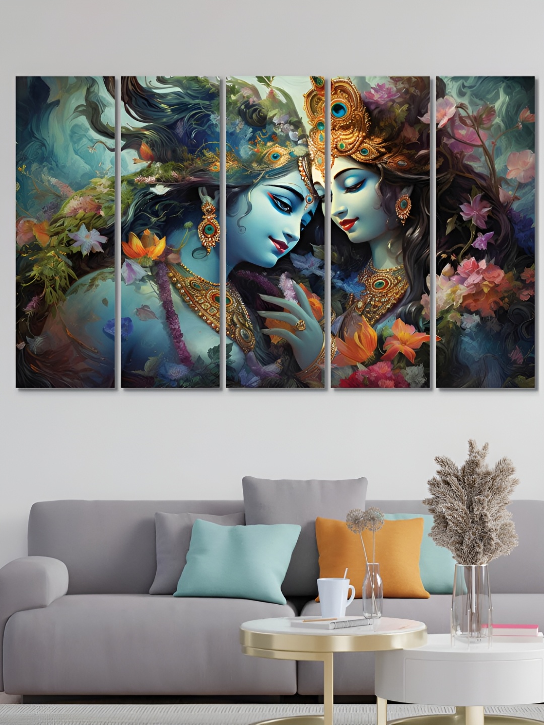 

OLIVE TREE Blue & Orange 5 Pieces Religious Wooden Painting Wall Arts